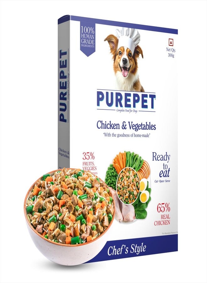 Purepet Fresh Dog Food Chicken & Vegetables, for Adult & Puppy, 300gm | High Protein, 65% Real Chicken, 35% Fruits & Veggies |No Preservatives | Ready to Serve | All Breeds | One Pack One Meal - Image 1